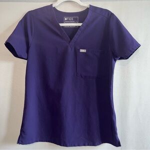 Figs Catarina One-Pocket Scrub V-Neck Short Sleeve Top in Deep Purple